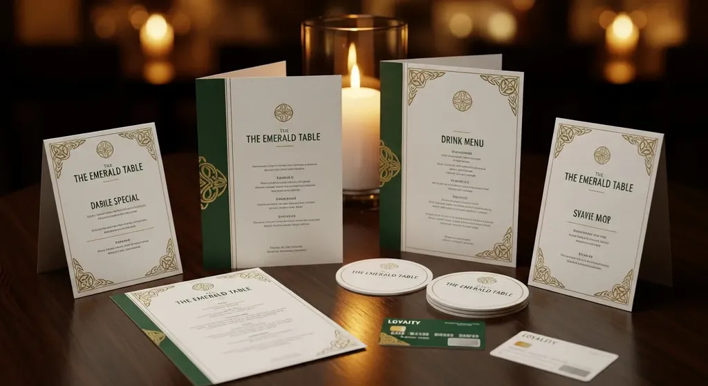Restaurant printing materials including table talkers and menus